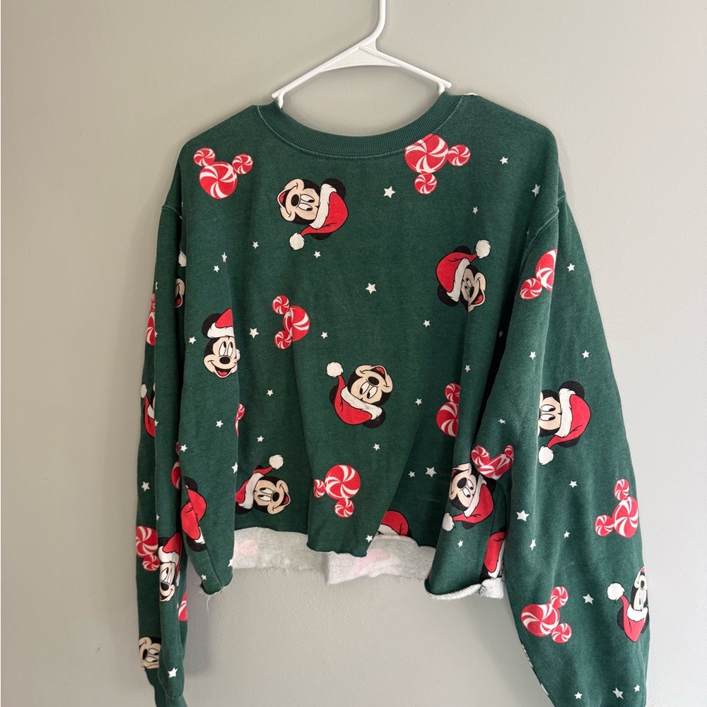 Disney Green Mickey Mouse Holiday Crop Sweatshirt